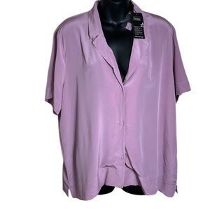 Lilysilk 100% mulberry silk button front hi low top nwt xxl